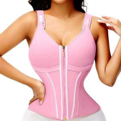 Double Compression Vest Bra Waist Trainer Corset with 17 Steel Bone Flat Belly Strap Slim Body Shaper Fajas Colombianas Girdles