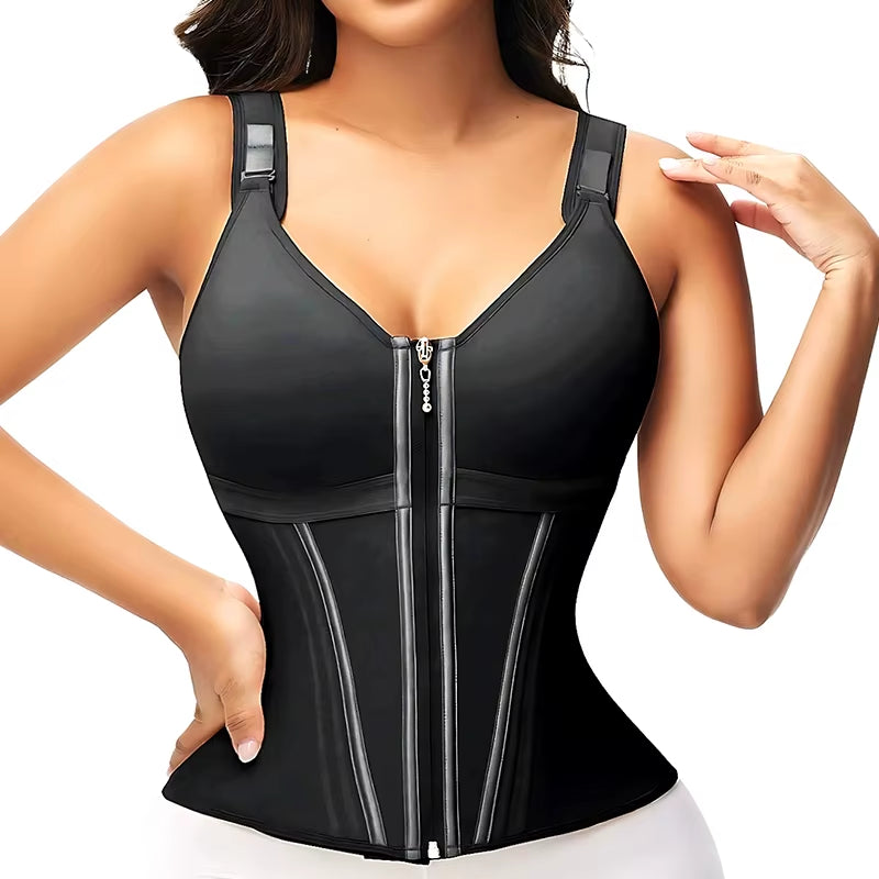 Double Compression Vest Bra Waist Trainer Corset with 17 Steel Bone Flat Belly Strap Slim Body Shaper Fajas Colombianas Girdles