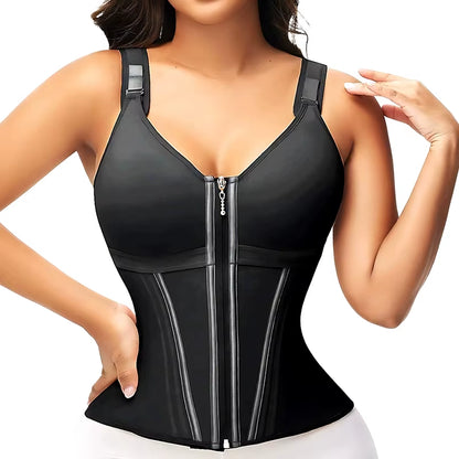Double Compression Vest Bra Waist Trainer Corset with 17 Steel Bone Flat Belly Strap Slim Body Shaper Fajas Colombianas Girdles