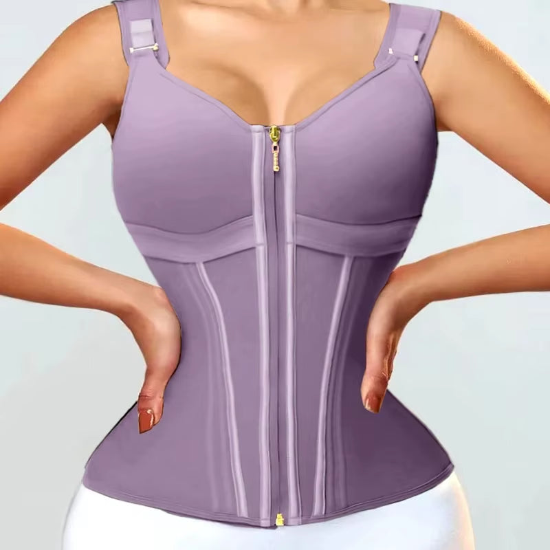 Double Compression Vest Bra Waist Trainer Corset with 17 Steel Bone Flat Belly Strap Slim Body Shaper Fajas Colombianas Girdles