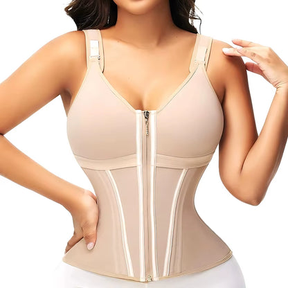 Double Compression Vest Bra Waist Trainer Corset with 17 Steel Bone Flat Belly Strap Slim Body Shaper Fajas Colombianas Girdles