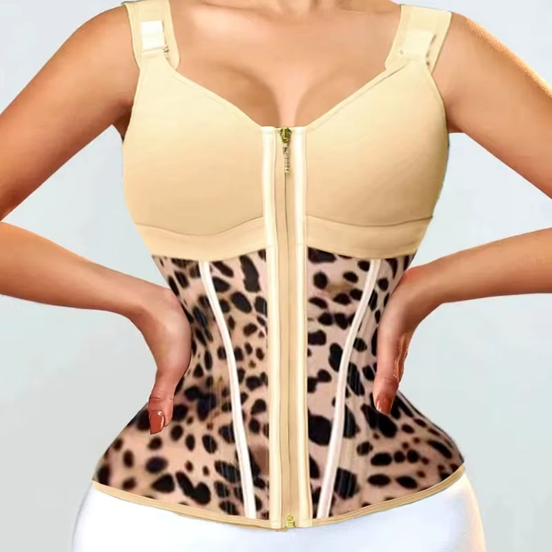Double Compression Vest Bra Waist Trainer Corset with 17 Steel Bone Flat Belly Strap Slim Body Shaper Fajas Colombianas Girdles
